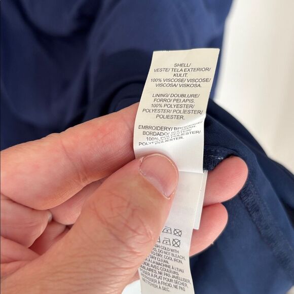 Lucky Brand Dark Blue Embroidered bohemian short sleeve casual Dress Women LG - Picture 9 of 12